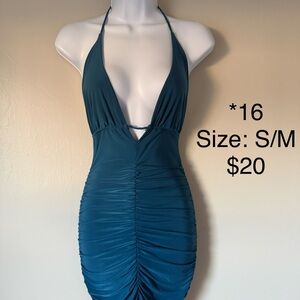 Deep Teal Halter Ruched Bodycon Dress - S/M